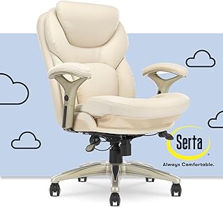 Serta Ergonomic Executive Office Chair Motion Technology Adjustable Mid Back Design with Lumbar Support, Ivory Bonded Leather