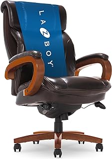 La-Z-Boy Trafford Big and Tall Executive Office Chair with AIR Technology, High Back Ergonomic Lumbar Support, Bonded Leather, Brown